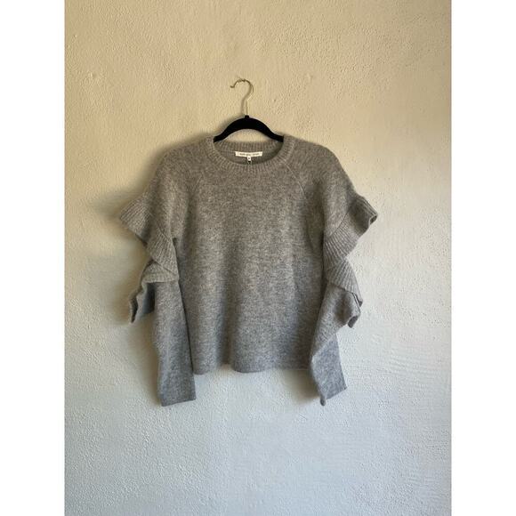 Anthropologie Endless Rose Ruffled Cutout Sleeve Crew Neck Fuzzy Sweater… - Picture 1 of 9